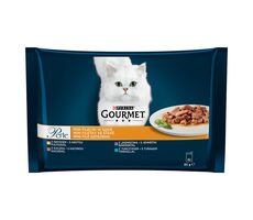 PURINA Gourmet Perle 4 x 85 g / Beutel für Katzen / Truthahn & Ente & Thunfisch & Lamm