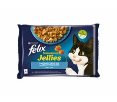 PURINA Felix Sensations Jellies Multipack 4X 85 g / Beutel für Katzen / Lachs & Kabeljau