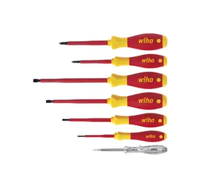 Wiha 00834 SoftFinish Electric Schraubendreher-Set 7-tlg / Schlitz / Phillips / 1x Spannungsprüfer / 1000V AC