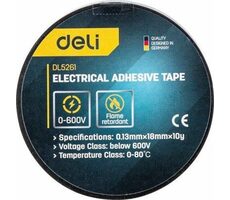 Deli Tools EDL5261 Isolierband, 0,13 mm x 18 mm x 10 m, Schwarz