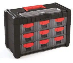 Kistenberg Organizer CARGO schwarz-rot / 9 Schubladen / 400 x 200 x 260 mm