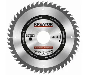 KREATOR KRT020411 / Sägeblatt für Holz / Durchmesser 165 x 30 mm / Schnittbreite 2,0 mm / Anzahl Zähne 48