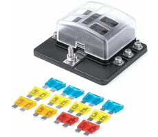 AMiO Sicherungskasten mit Erdungsklemmen 30A - 6 Positionen (mit Sicherungen) / 6 Steckdosen / LED-Anzeige