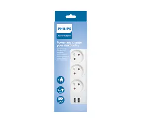 Philips SPN3032WA/60 weiß / Verlängerungskabel / 3 Buchsen / 2 USB-A / 2m