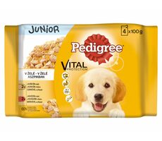 Pedigree -Beutel 4er-Pack JUNIOR in JELLY: Huhn und Reis + Rindfleisch und Reis 400 g / Beutel für Hunde