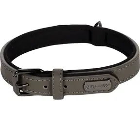 Flamingo Binti Lederhalsband mit Neopren grau S