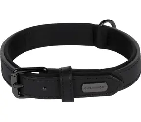 Flamingo Binti Lederhalsband mit Neopren schwarz S/M