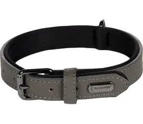 Flamingo Binti Lederhalsband mit Neopren grau S/M
