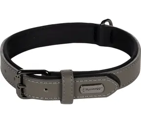 Flamingo Binti Lederhalsband mit Neopren grau M