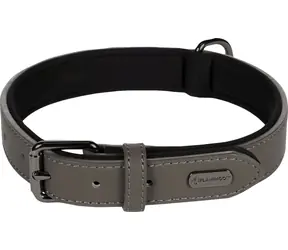 Flamingo Binti Lederhalsband mit Neopren grau M/L