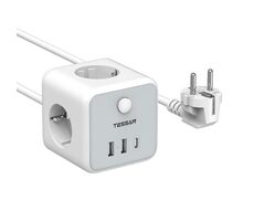 Tessan TS-301-C-GR weiß / Verlängerungskabel / 2 m / 3x AC / 2x USB-A / 1x USB-C