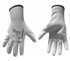 GEKO Weiße Schutzhandschuhe aus gestrickter Baumwolle - halbgetaucht in PU, Größe 9" 