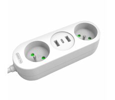 Solight 2z + USB A+C 17W 1,5m weiß / 2 Steckdosen / 2x USB-A (max 17W) / 1x USB-C (max 17W)