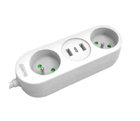 Solight 2z + USB A+C 17W 1,5m weiß / 2 Steckdosen / 2x USB-A (max 17W) / 1x USB-C (max 17W)