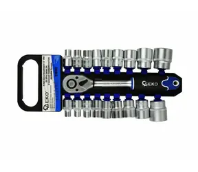 GEKO Steckschlüssel + Ratsche 1/2" Satz 19-tlg. / 8-32 mm / CrV-Stahl 