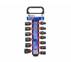 GEKO Set mit 13 Schlag-Stecknüssen 1/2 Zoll 10-27 mm 38 mm 