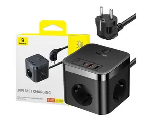 Baseus E00066400117-00 PowerCombo Verlängerungskabel 1,5m schwarz / 3x AC / 2x USB-A / 2x USB-C