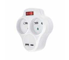 Solight P99USBC Hub mit USB A+C Ladegerät 2 x 10A weiß / Schalter