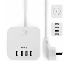 Huslog Verlängerungskabel 230V 1,5m weiß / 3 Steckdosen / 4X USB-A