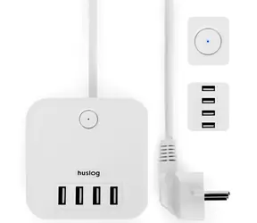 Huslog Verlängerungskabel 230V 1,5m weiß / 3 Steckdosen / 4X USB-A