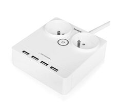 Huslog Verlängerungskabel 230V 1,5m weiß / 2 Steckdosen / 4X USB-A