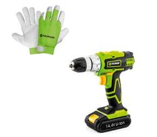 Fieldmann FDV 10301 + FZO 5010 / Akku-Bohrschrauber + Handschuhe / Li- ION / 14,4 V / 1500 mAh / 2 Geschwindigkeiten / 30 Nm