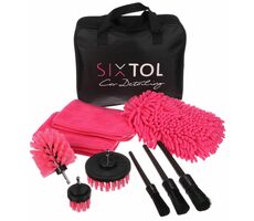 SIXTOL CAR DETAILING PINK 9 / Multifunktionales Werkzeugset zum Reinigen und Waschen des Autos / 9-tlg 