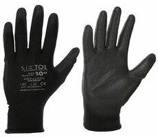 SIXTOL GLOVE PE-PU 10 schwarz / Arbeitshandschuhe aus halb in Polyurethan getauchtem Polyester / Größe 10 