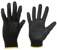 SIXTOL GLOVE PE-PU 11 schwarz / Arbeitshandschuhe aus halb in Polyurethan getauchtem Polyester / Größe 11