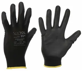 SIXTOL GLOVE PE-PU 11 schwarz / Arbeitshandschuhe aus halb in Polyurethan getauchtem Polyester / Größe 11