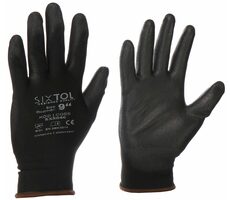 SIXTOL GLOVE PE-PU 9 schwarz / Arbeitshandschuhe aus halb in Polyurethan getauchtem Polyester / Größe 9