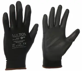 SIXTOL GLOVE PE-PU 9 schwarz / Arbeitshandschuhe aus halb in Polyurethan getauchtem Polyester / Größe 9