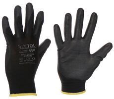 SIXTOL HANDSCHUHE PE-PU 11 schwarz Größe 11" / Arbeitshandschuhe aus Polyester, halb mit PU beschichtet / 6 Paar 