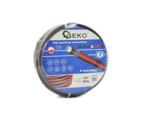 GEKO Verstärkter Gartenschlauch SCHWARZ & ROT 1/2" 20 m / für Wasser / 4-lagig 