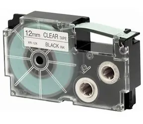 Original Casio Etikettendruckerband Casio XR-12X1 / schwarzer Druck / transparente Basis / unlaminiert / 8 m / 12 mm