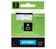 Dymo -Klebeband D1, 12 mm x 7 m, weiß auf transparent