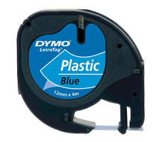 Dymo Original-Etikettendruckerband 12 mm x 4M (blauer Hintergrund) / schwarzer Druck / LetraTag-Kunststoffband