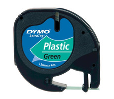 Dymo Original-Etikettendruckerband 12 mm x 4M (grüner Hintergrund) / schwarzer Druck / LetraTag-Kunststoffband