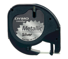Dymo Original-Etikettendruckerband 12 mm x 4M (silberne Basis) / schwarzer Druck / LetraTag-Metallband