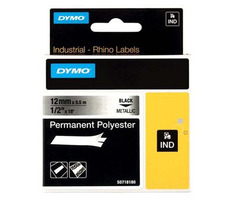 Dymo Original-Etikettendruckerband 12 mm x 5,5 m (Metallbasis) / schwarzer Druck / permanentes RHINO-Polyester D
