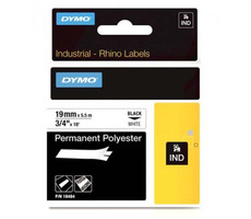 Dymo Original Etikettendruckerband 19 mm x 5,5 m / schwarzer Druck / weiße Rückseite / RHINO Permanentpolyester D1