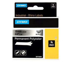 Dymo Original-Etikettendruckerband 19 mm x 5,5 m (Metallbasis) / schwarzer Druck / permanentes RHINO-Polyester D