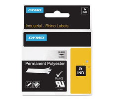 Dymo Original-Etikettendruckerband 19 mm x 5,5 m (transparente Basis) / schwarzer Druck / permanentes RHINO-Polyester 