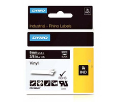 Dymo Original-Etikettendruckerband 9 mm x 5,5 mm / weißer Druck / schwarzer Hintergrund / RHINO Vinyl Profi D1