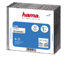 HAMA CD BOX SLIM Ersatzhülle 10 Stück transparent-schwarz