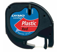 Dymo Original-Etikettendruckerband 12 mm x 4M (roter Hintergrund) / schwarzer Druck / LetraTag-Kunststoffband