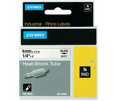 Dymo Original-Etikettendruckerband 6 mm x 1,5 m (weißer Hintergrund) / schwarzer Druck / flacher RHINO-Schrumpfschlauch 