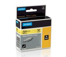 Dymo Original-Etikettendruckerband 19 mm x 1,5 mm / schwarzer Druck / gelber Hintergrund / RHINO / wärmeschrumpfbar