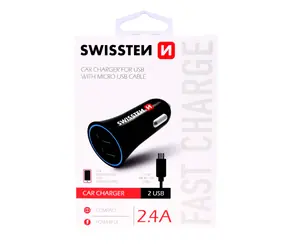 Swissten CL Adapter 2,4A 2x USB + microUSB Kabel schwarz