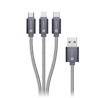 Connect IT Wirez 3in1 USB-C & Micro USB & Lightning 1,2 m silbergrau